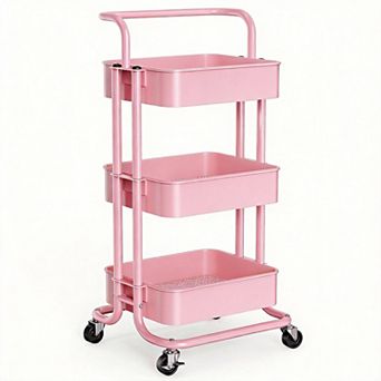 3 tier Rolling Mesh Cart with Handle & Lockable Wheels