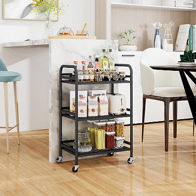 3 Tier Rolling Cart Metal Frame with 2 Lockable Wheels Multipurpose