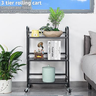 3 Tier Rolling Cart Metal Frame with 2 Lockable Wheels Multipurpose