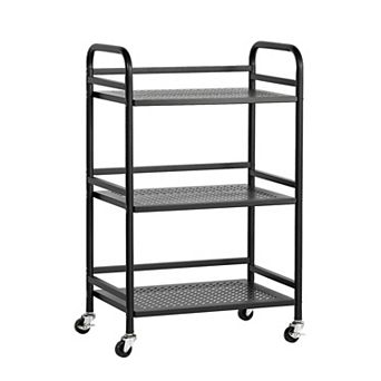 3 tier Rolling Cart Metal Frame with 2 Lockable Wheels Multipurpose