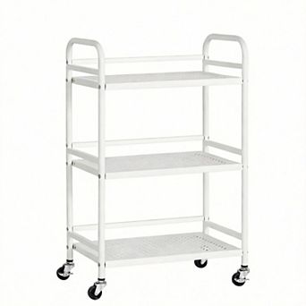 3 tier Rolling Cart Metal Frame with 2 Lockable Wheels Multipurpose