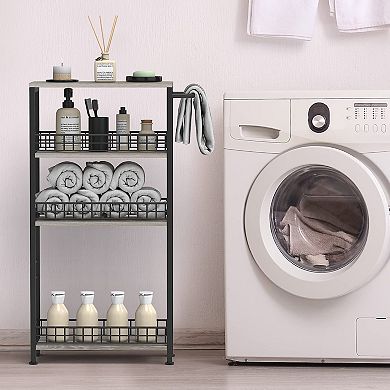 4 Tier Slim Rolling Cart with Wood Top Mobile Storage Tower