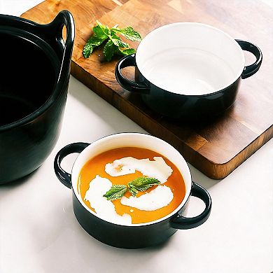 Set of 4 Double-Handle Ceramic Soup Bowls for French Onion Stew Pasta 20 Oz