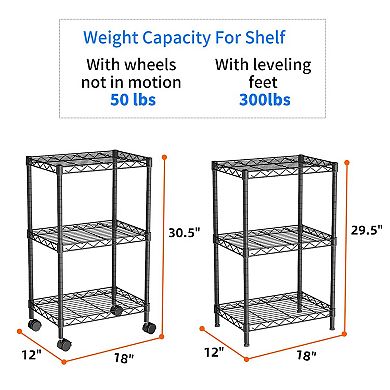 3 Tier Wire Shelving Unit on Wheels Adjustable Storage Rack