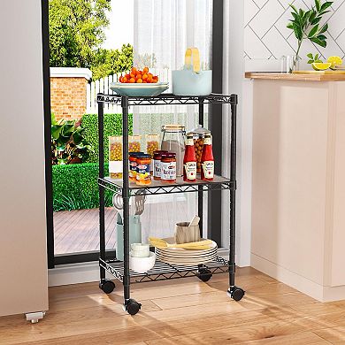 3 Tier Wire Shelving Unit on Wheels Adjustable Storage Rack