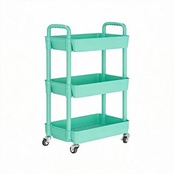 3 tier Rolling Cart Lockable Wheels Kitchen Bathroom Storage