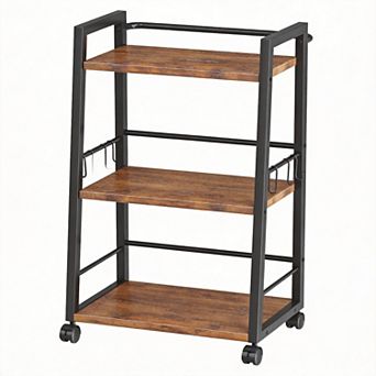 3 tier Rolling Cart with Lockable Wheels & 6 Hooks