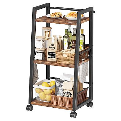 3 Tier Rolling Cart with Lockable Wheels & 6 Hooks