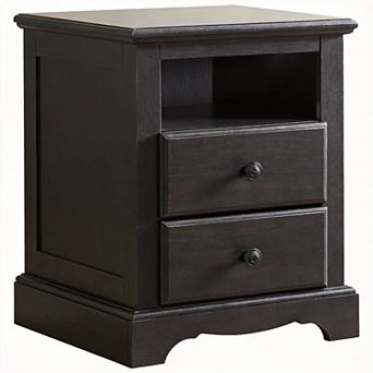 18" Nightstand Charging Station Wood End Table 2 Drawers Open Shelf