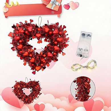 15-inch Heart-Shaped Wreath LED Rose Gold Wire Door and Window Wedding Decoration