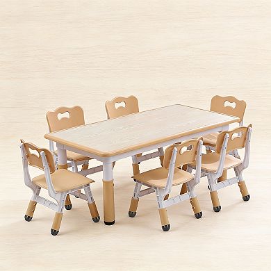 Wood Grain Kids 6-Seat Height Adjustable Activity Table 19-27" Desktop 300lb