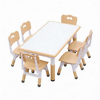 Wood Grain Kids 6-Seat Height Adjustable Activity Table 19-27" Desktop 300lb