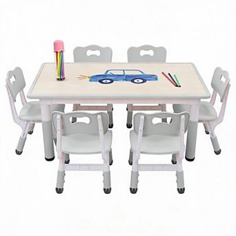 Wood Grain Kids 6-Seat Height Adjustable Activity Table 19-27" Desktop 300lb