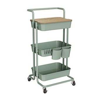 3 tier Rolling Utility Cart with Cover Top Lockable Wheels Hooks