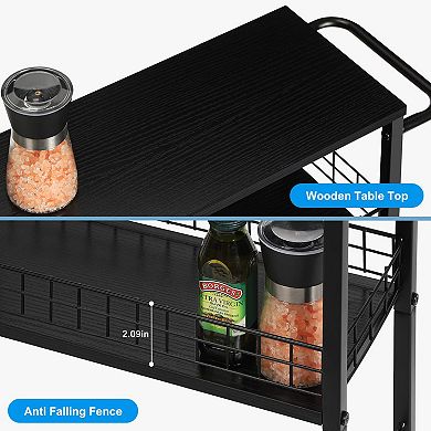 Slim Rolling 4-Tier Storage Cart Wood Handle Slide-Out Shelving