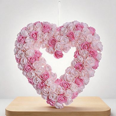 13-inch Heart-Shaped Rose Wreath Door Decoration Romantic Decor for Lovers Wedding Anniversary