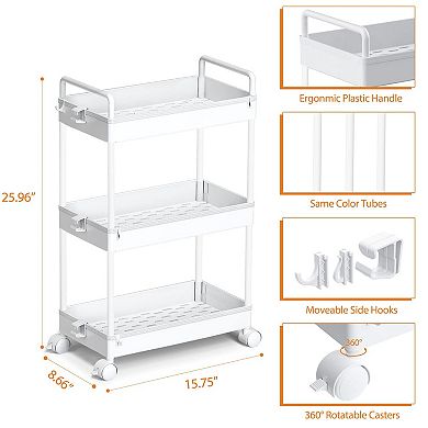 3 Tier Slim Rolling Cart Plastic Organizer for Bathroom Kitchen