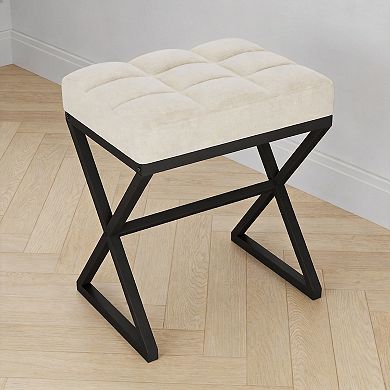 Linen Vanity Stool 15.74"x11.8"x18.1" X-Leg Ottoman