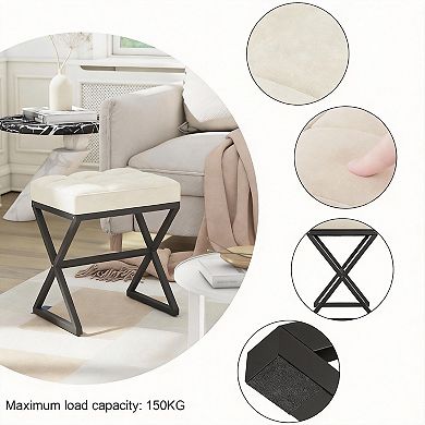 Linen Vanity Stool 15.74"x11.8"x18.1" X-Leg Ottoman