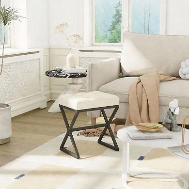 Linen Vanity Stool 15.74"x11.8"x18.1" X-Leg Ottoman