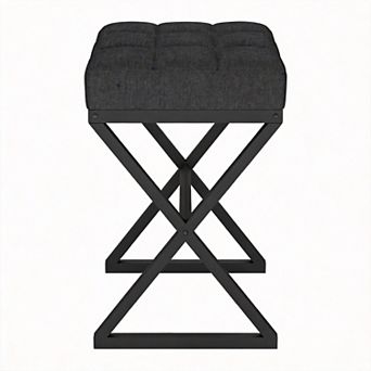 Linen Vanity Stool 15.74"x11.8"x18.1" X-Leg Ottoman