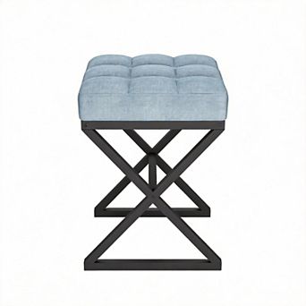 Linen Vanity Stool 15.74"x11.8"x18.1" X-Leg Ottoman