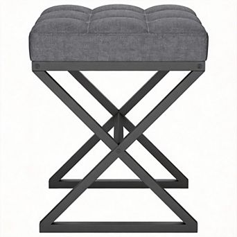 Linen Vanity Stool 15.74"x11.8"x18.1" X-Leg Ottoman