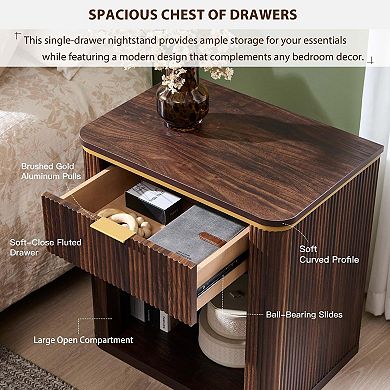 23" Mid Century Fluted Nightstand Drawer Bedside End Table