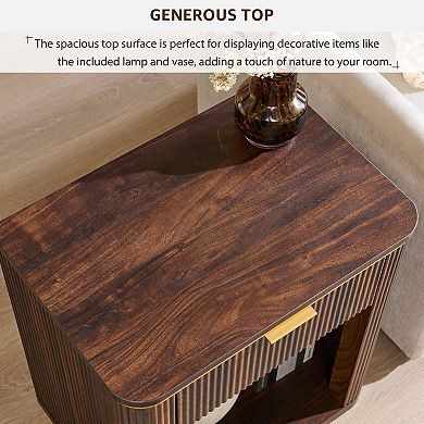 23" Mid Century Fluted Nightstand Drawer Bedside End Table