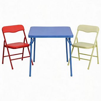 Kids 3 pc Folding Square Table Chairs Set 50lb