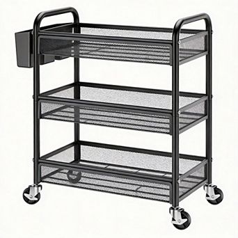 3 tier Rolling Cart Metal Storage Organizer Wheels Mesh Basket