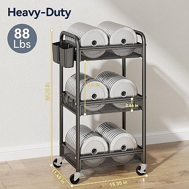 3 Tier Rolling Cart Metal Storage Organizer Wheels Mesh Basket