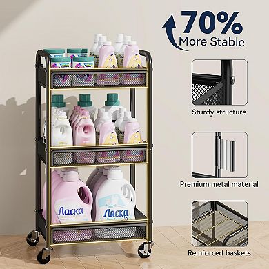 3 Tier Rolling Cart Metal Storage Organizer Wheels Mesh Basket