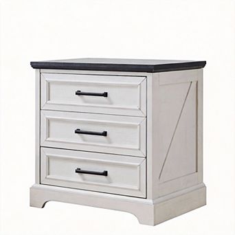 22" Farmhouse Nightstand Charging Station End Table 3 Drawer Rustic Wood