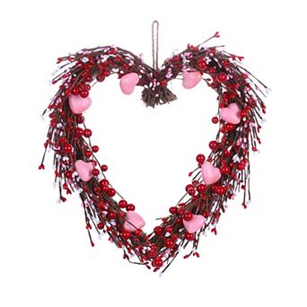 15" Valentine Heart Wreath Red Berries Pink Hearts Wedding Decor