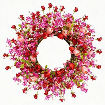 22 in Valentine Wreath Tulips Heart Berry Door Window Decor