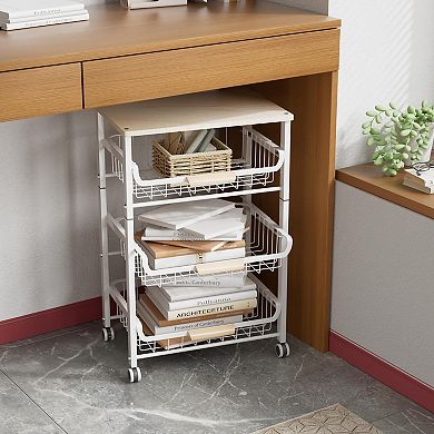 4-Tier Stackable Fruit Basket Cart with Pull-Out Tray
