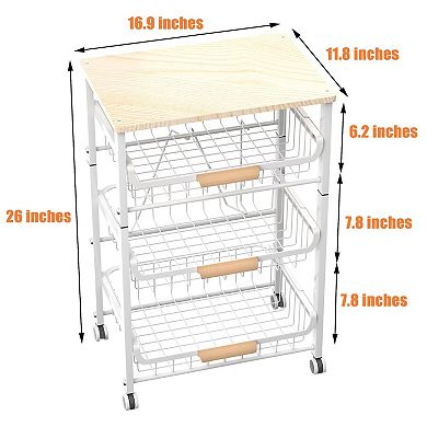 4-Tier Stackable Fruit Basket Cart with Pull-Out Tray