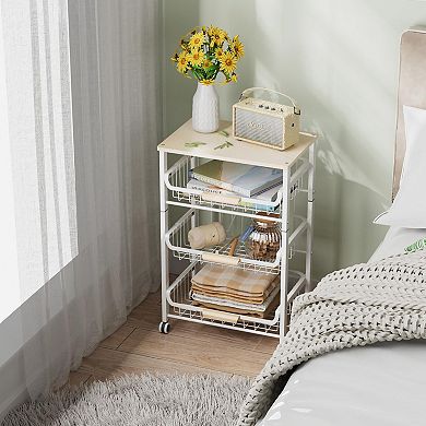 4-Tier Stackable Fruit Basket Cart with Pull-Out Tray