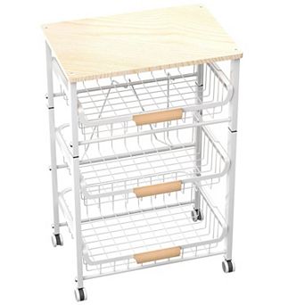 4 tier Stackable Fruit Basket Cart with Pull-Out Tray