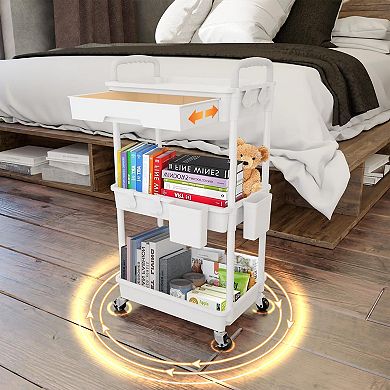 3 Tier Rolling Cart with Drawer Multifunctional Storage Organizer