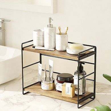 2 pack 2 Tier Wood Counter Organizer Rack