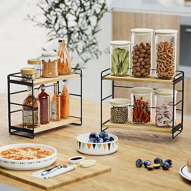 2 pack 2 Tier Wood Counter Organizer Rack