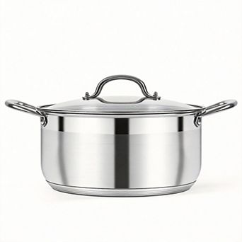 8-qt Stainless Steel Stockpot Induction Ready Visible Lid Thick Bottom