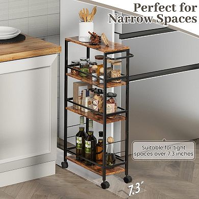 Slim 4-Tier Rolling Storage Cart with Handle