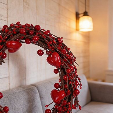 15" Valentine Heart Wreath with Red Berries for Wedding Decor