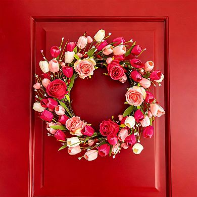 20 inches Valentine Rose Tulip Wreath Door Wall Decor