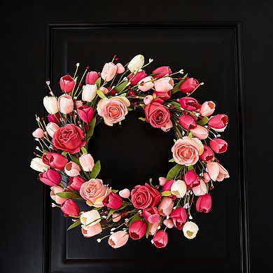 20 inches Valentine Rose Tulip Wreath Door Wall Decor