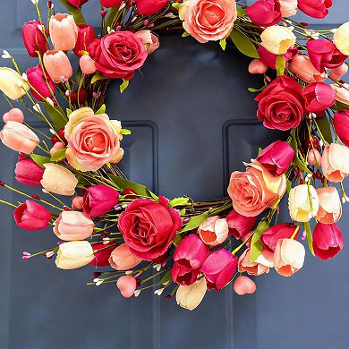 20 inches Valentine Rose Tulip Wreath Door Wall Decor