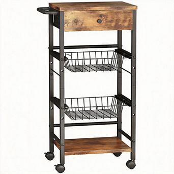 4 tier Rolling Kitchen Cart with Fabric Drawer Pull-out Baskets Shelves